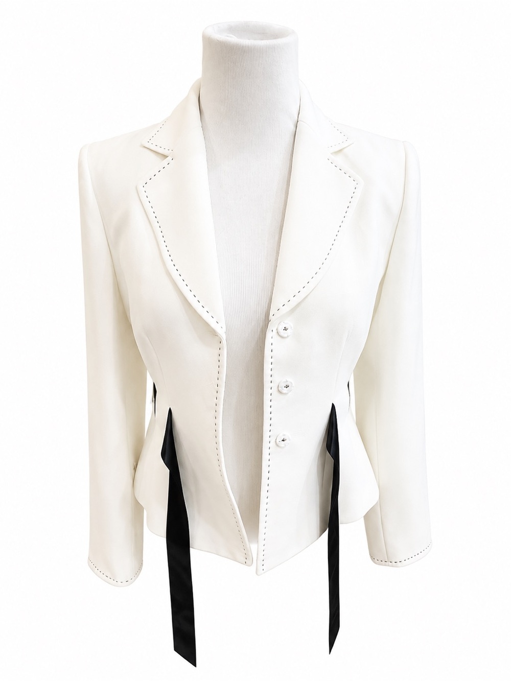 Tahari Cream Peplum Blazer with Black Ribbon Ties 2P NWT